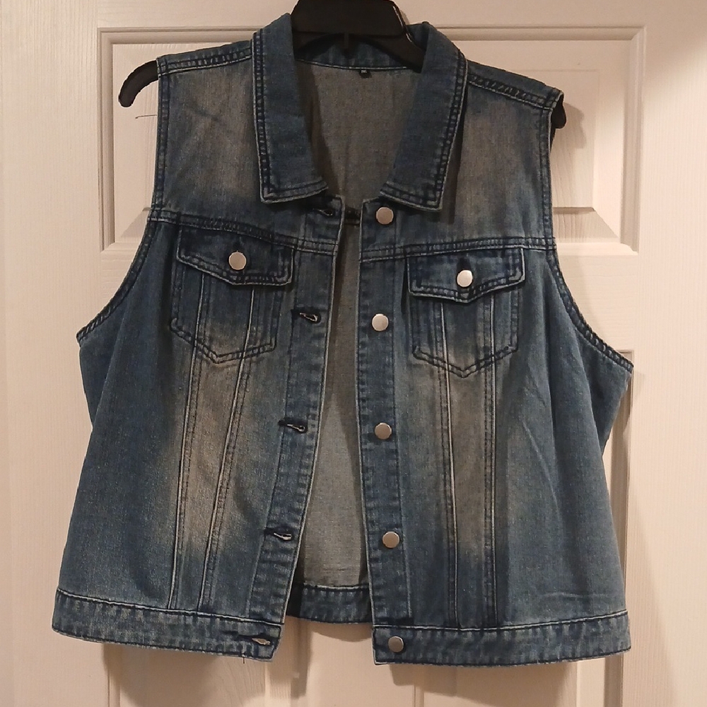Distressed Denim Sleeveless Vest